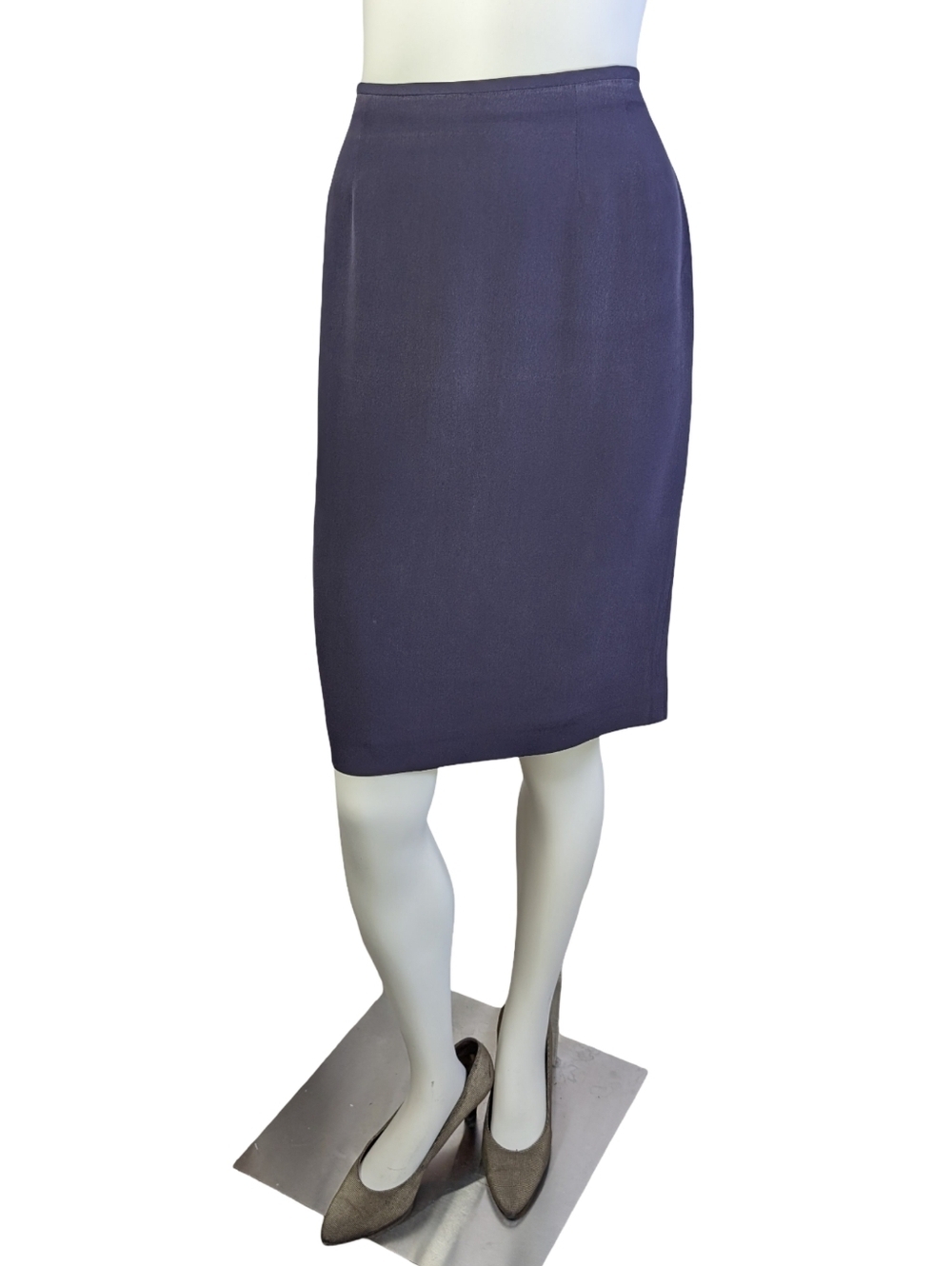 Vintage 100% Silk Kasper Purple Pencil Skirt | Size 10 | 90s Minimalist